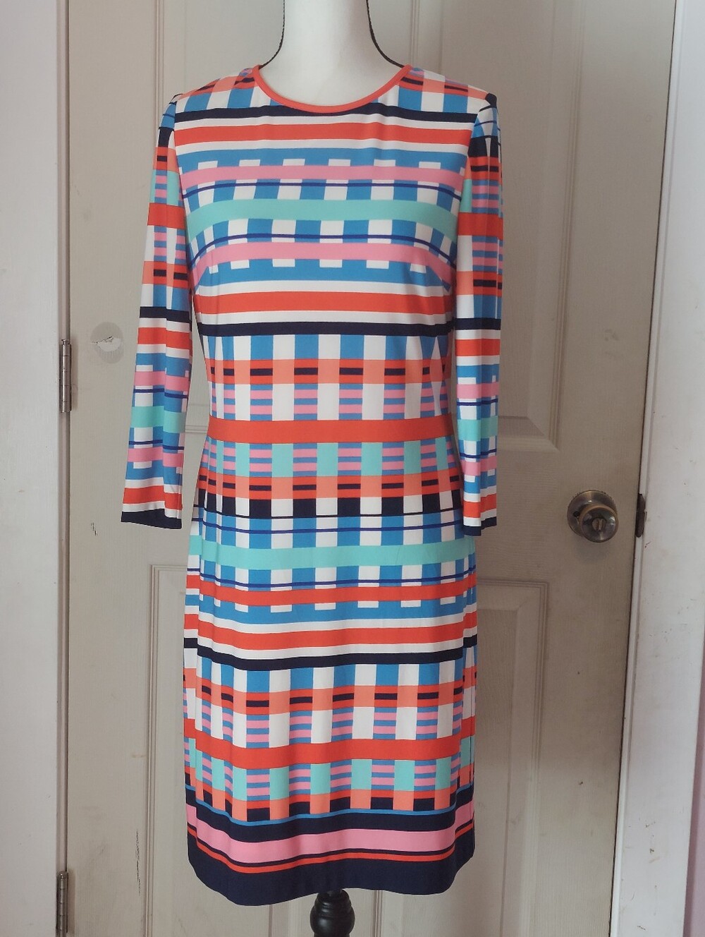 Eliza J Vibrant Multicolor Colorblock Geometric Print 3/4 Sleeves Dress Size 6